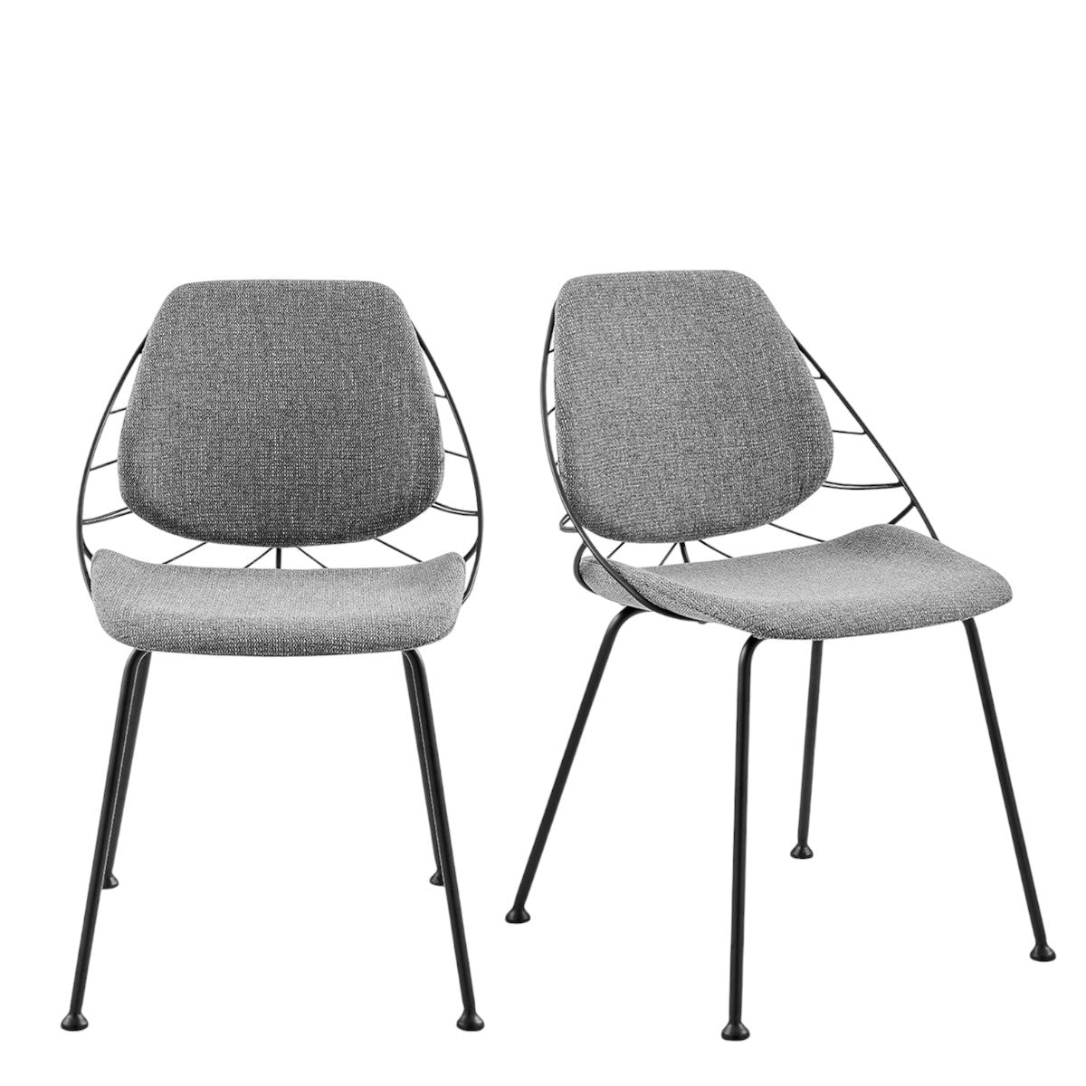 Set of Two Light Gray And Black Upholstered Fabric Dining Side Chairs-Dining Chairs-DECOROLALA