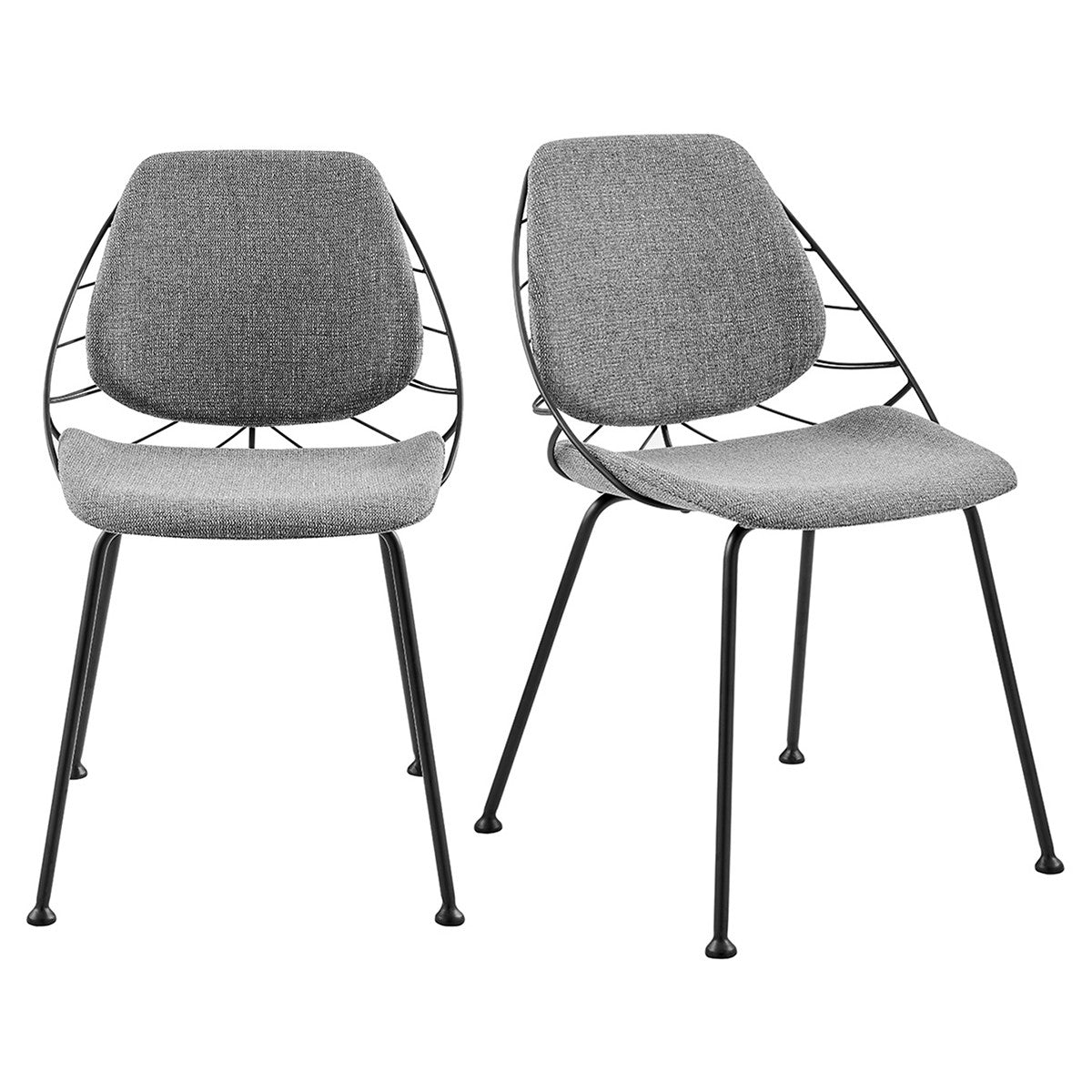 Set of Two Light Gray And Black Upholstered Fabric Dining Side Chairs-Dining Chairs-DECOROLALA