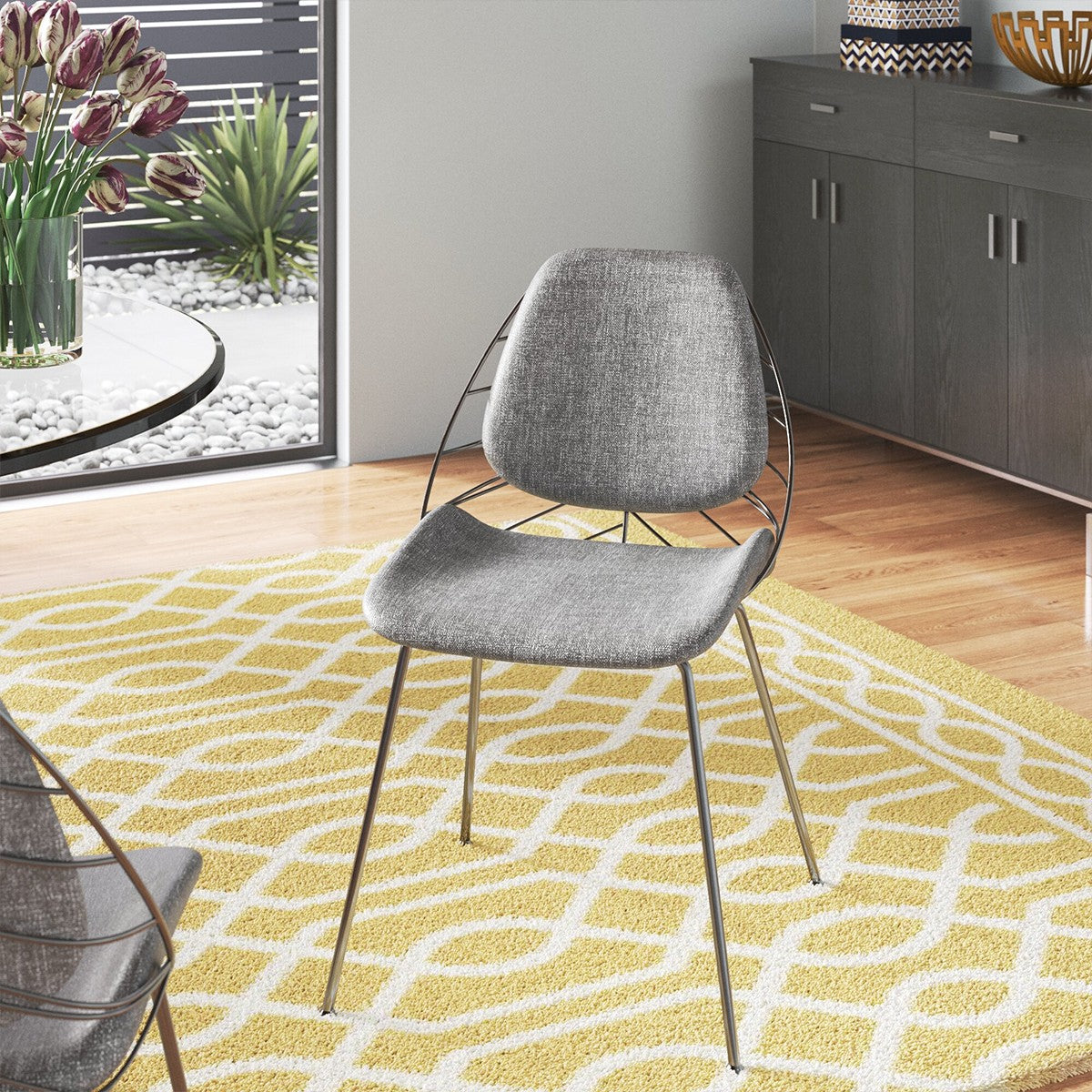 Set of Two Light Gray And Black Upholstered Fabric Dining Side Chairs-Dining Chairs-DECOROLALA