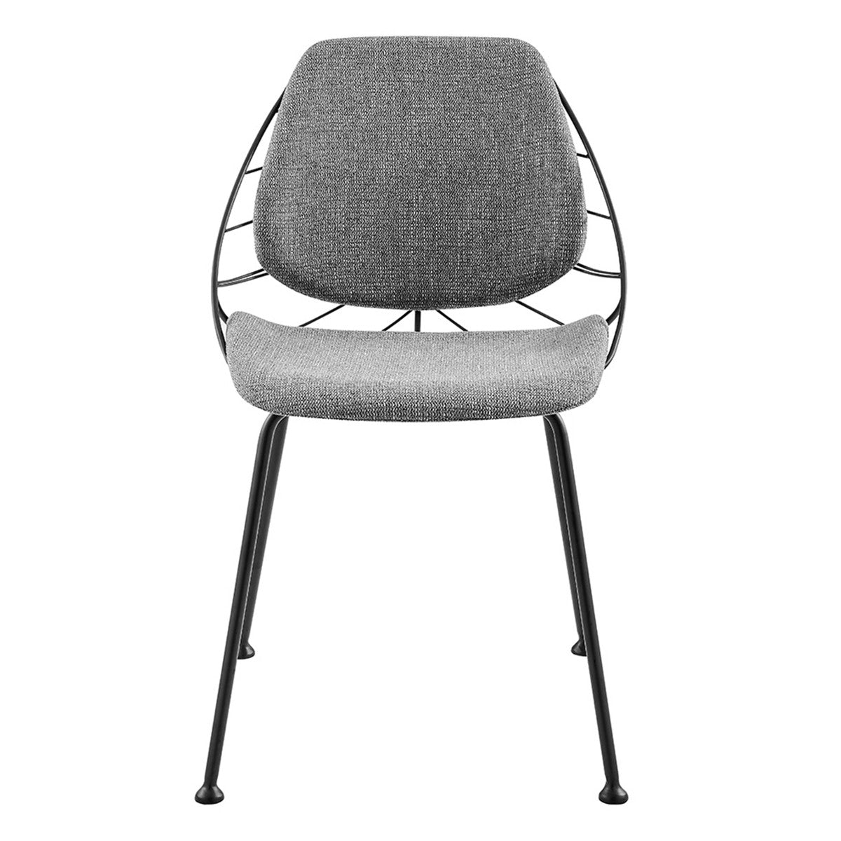 Set of Two Light Gray And Black Upholstered Fabric Dining Side Chairs-Dining Chairs-DECOROLALA