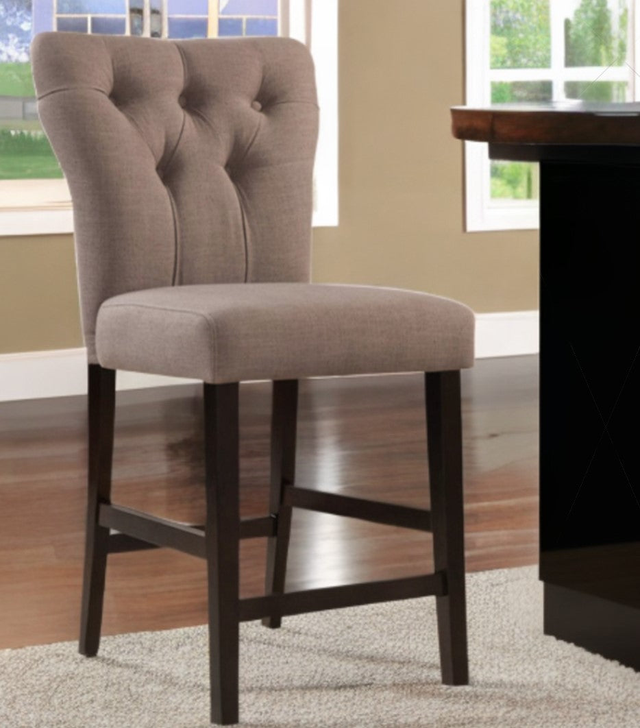 Set of Two Light Gray And Brown Solid Wood Counter Height Bar Chairs-Bar Chairs-DECOROLALA