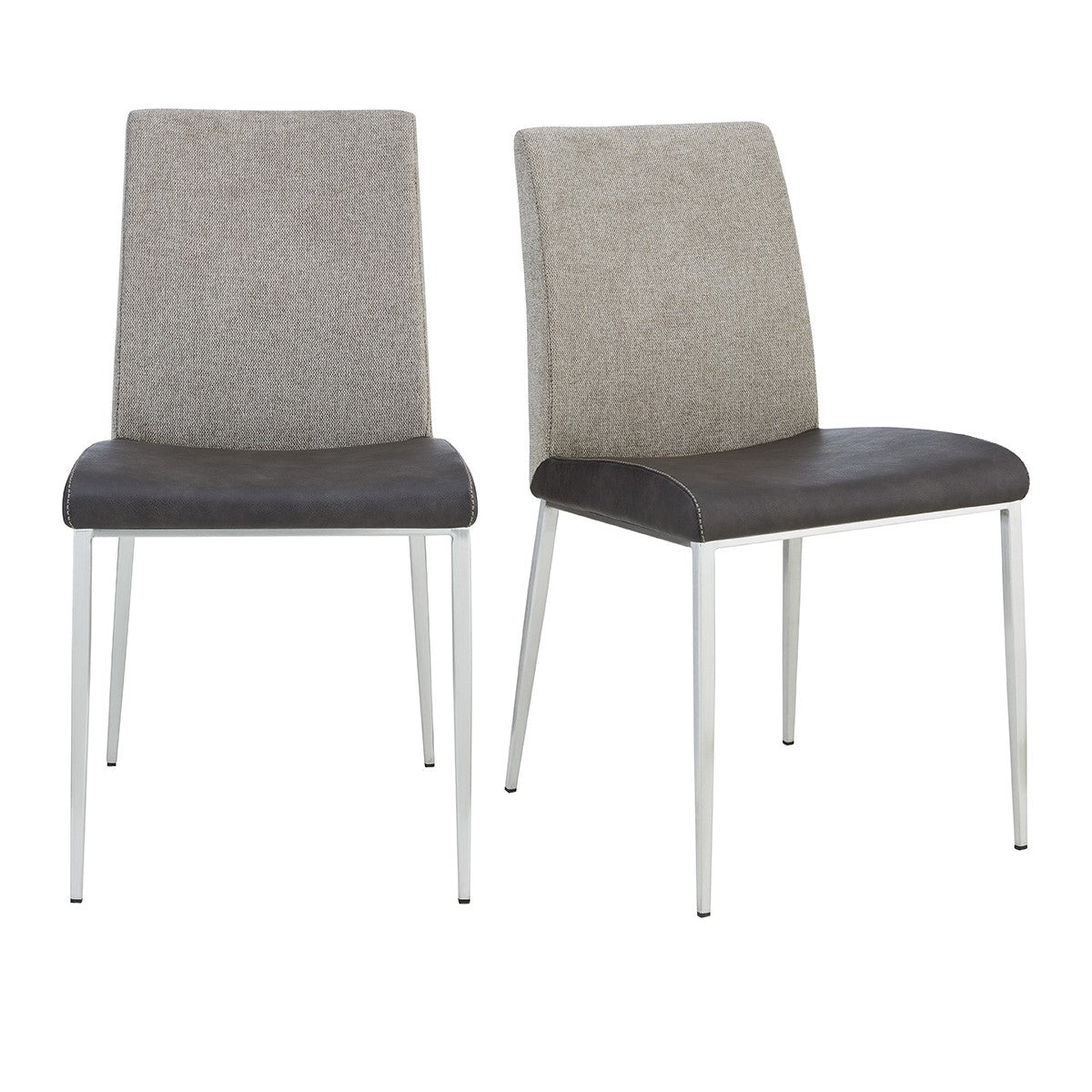 Set of Two Light Gray And Silver Upholstered Fabric Dining Side Chairs-Dining Chairs-DECOROLALA