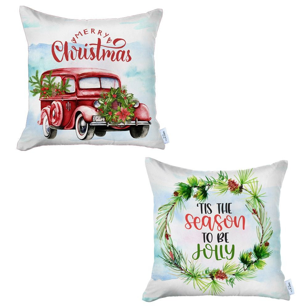 Set of Two Merry Christmas Tis the Season Thow Pillows-Accent Throw Pillows-DECOROLALA
