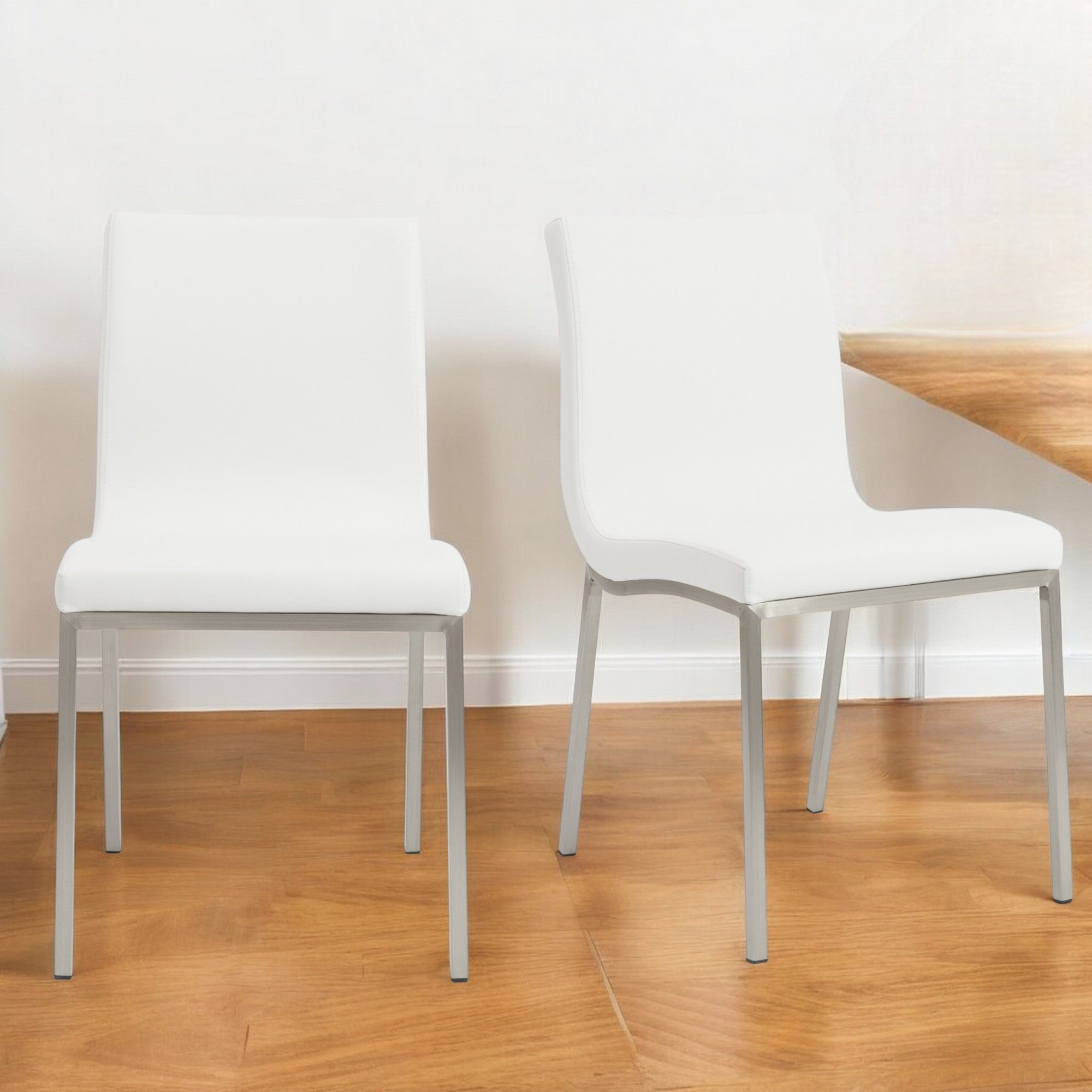 Set of Two Minimalist White Faux Faux Leather Chairs-Dining Chairs-DECOROLALA