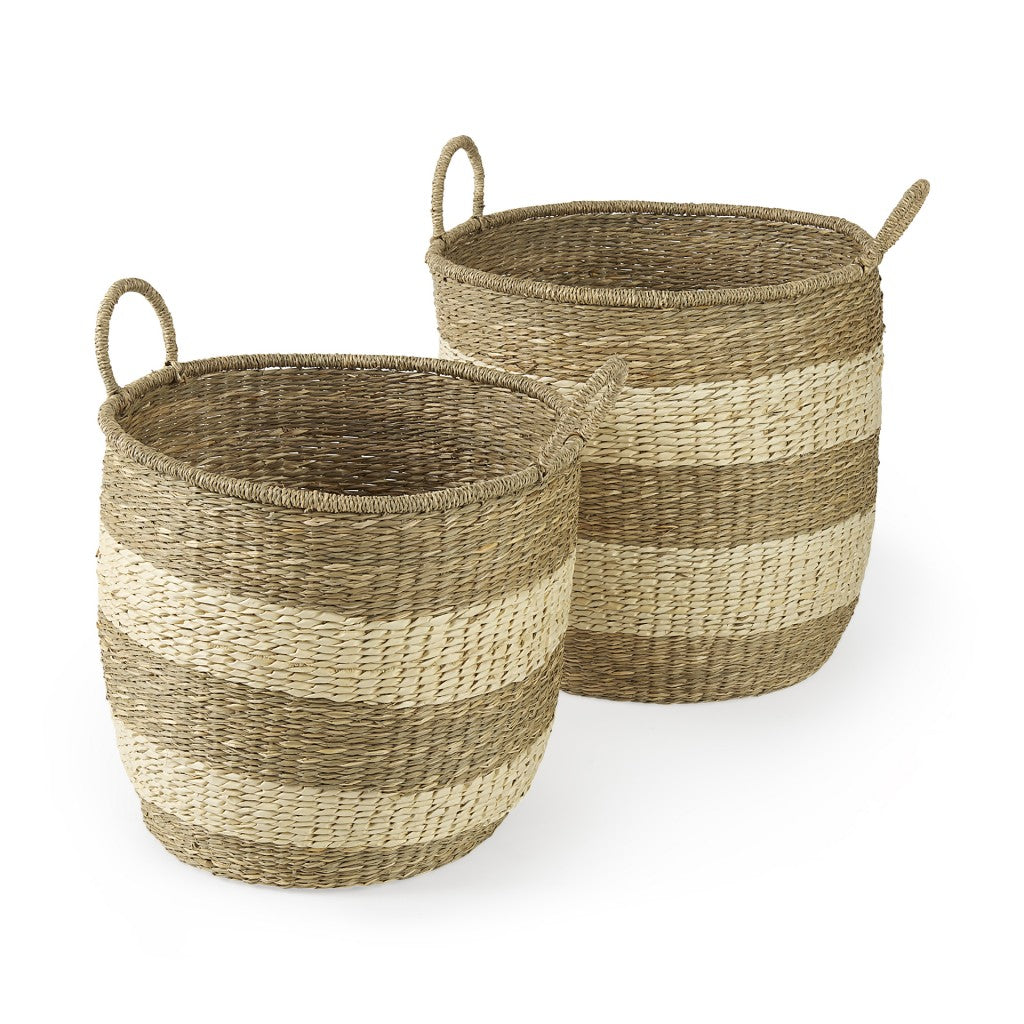 Set of Two Natural And Beige Wicker Basket-Organizers-DECOROLALA