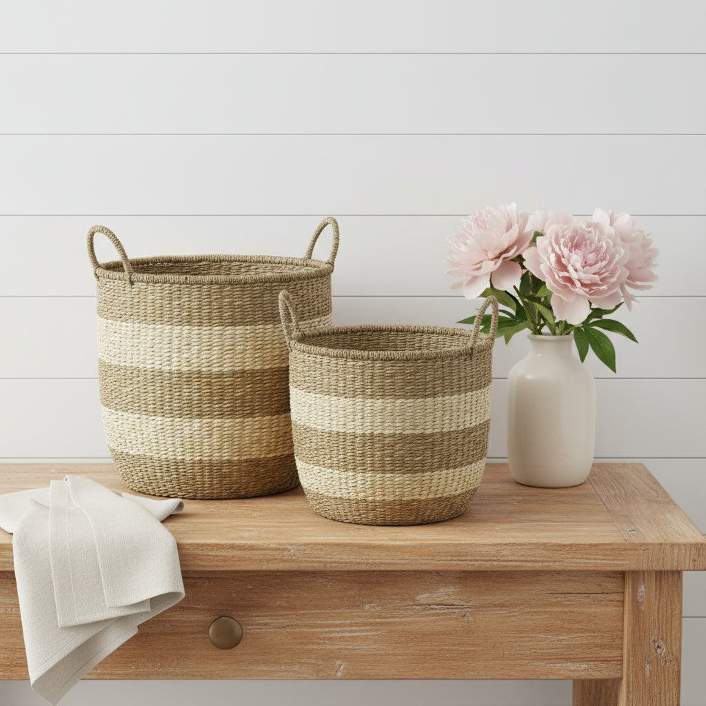 Set of Two Natural And Beige Wicker Basket-Organizers-DECOROLALA