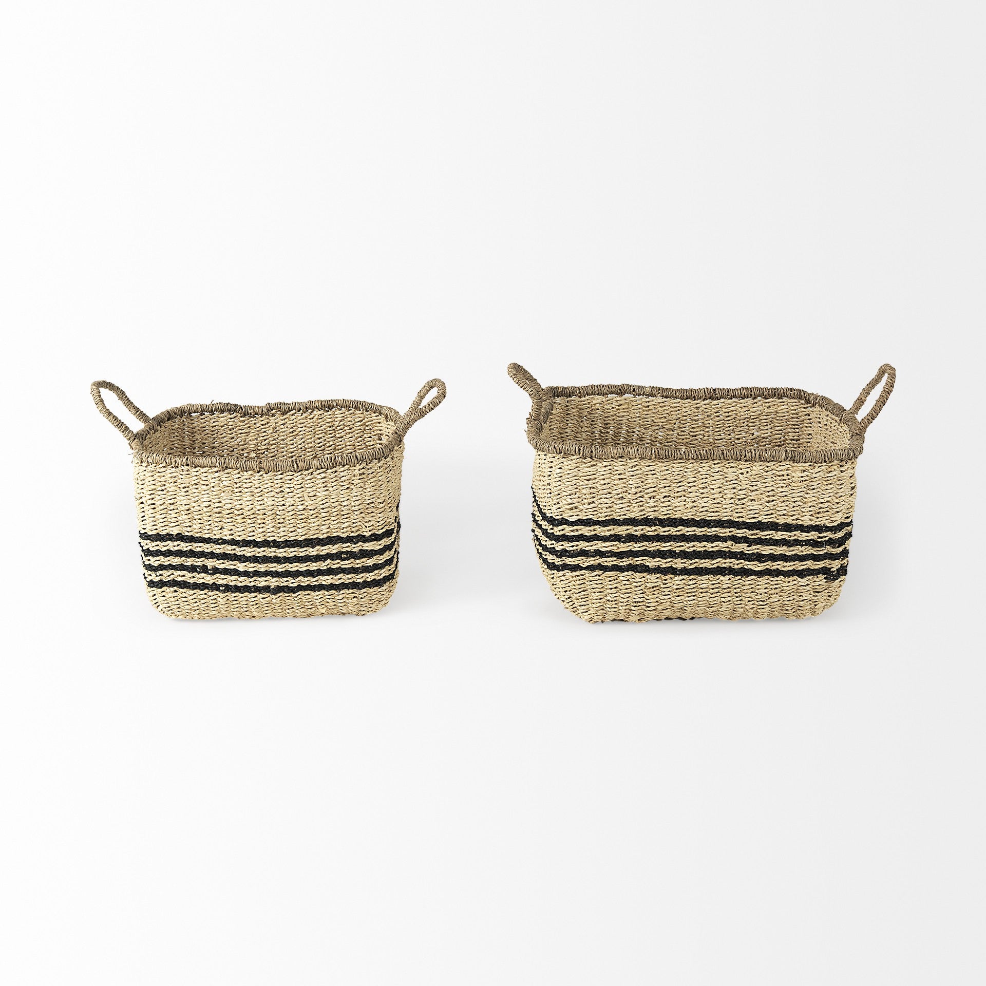 Set of Two Natural And Black Rattan Basket-Organizers-DECOROLALA