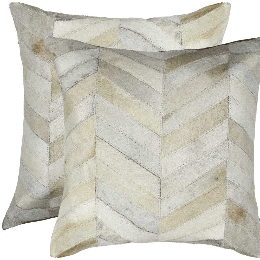 Set of Two Natural Cowhide Throw Pillow-Accent Throw Pillows-DECOROLALA