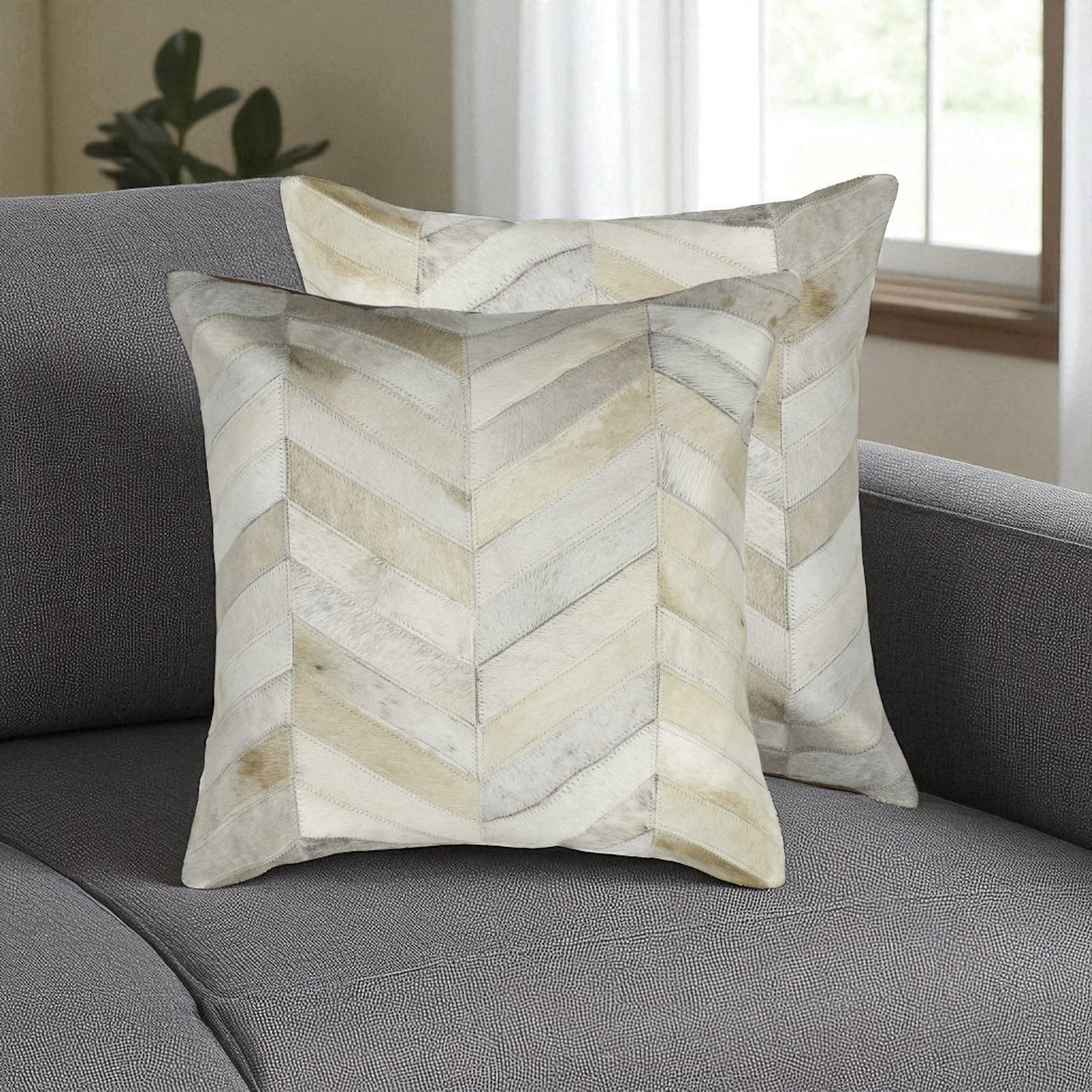 Set of Two Natural Cowhide Throw Pillow-Accent Throw Pillows-DECOROLALA