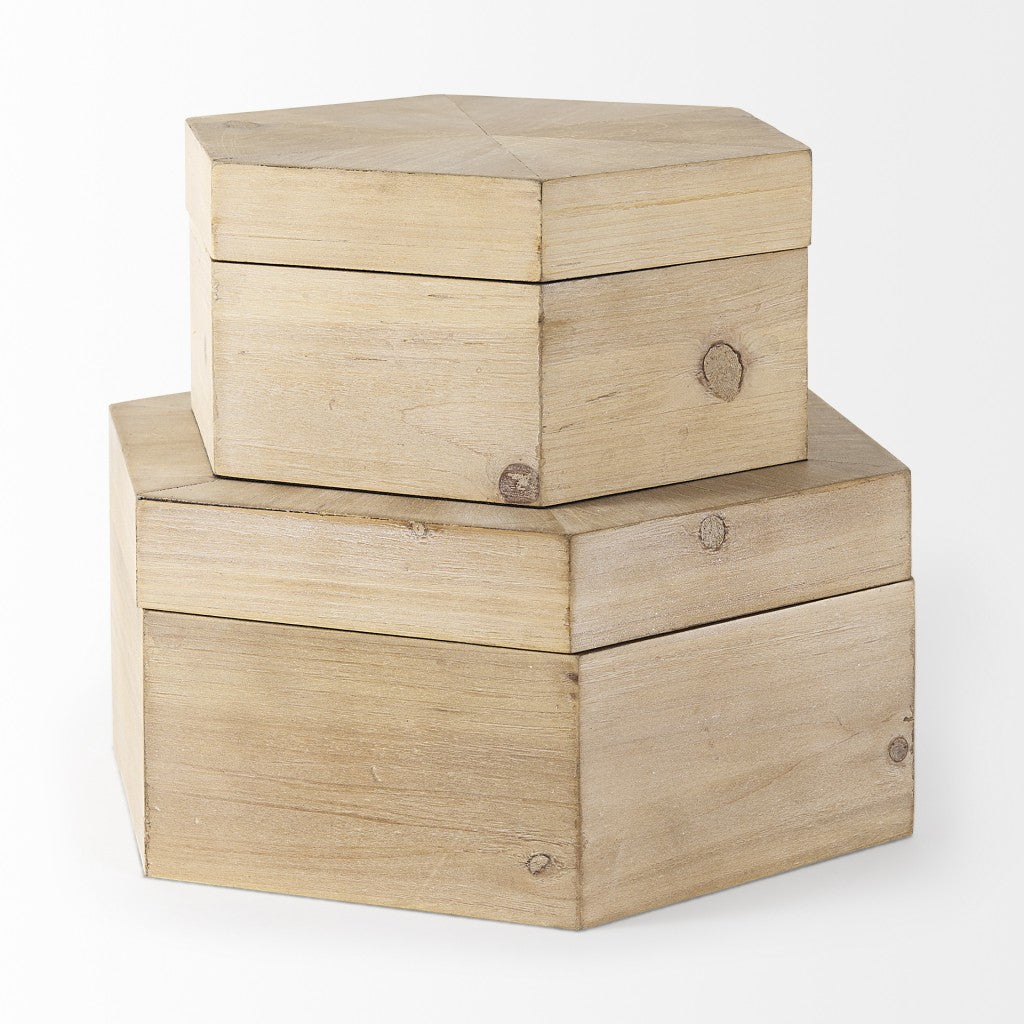 Set of Two Natural Solid Wood Box With Lid-Organizers-DECOROLALA