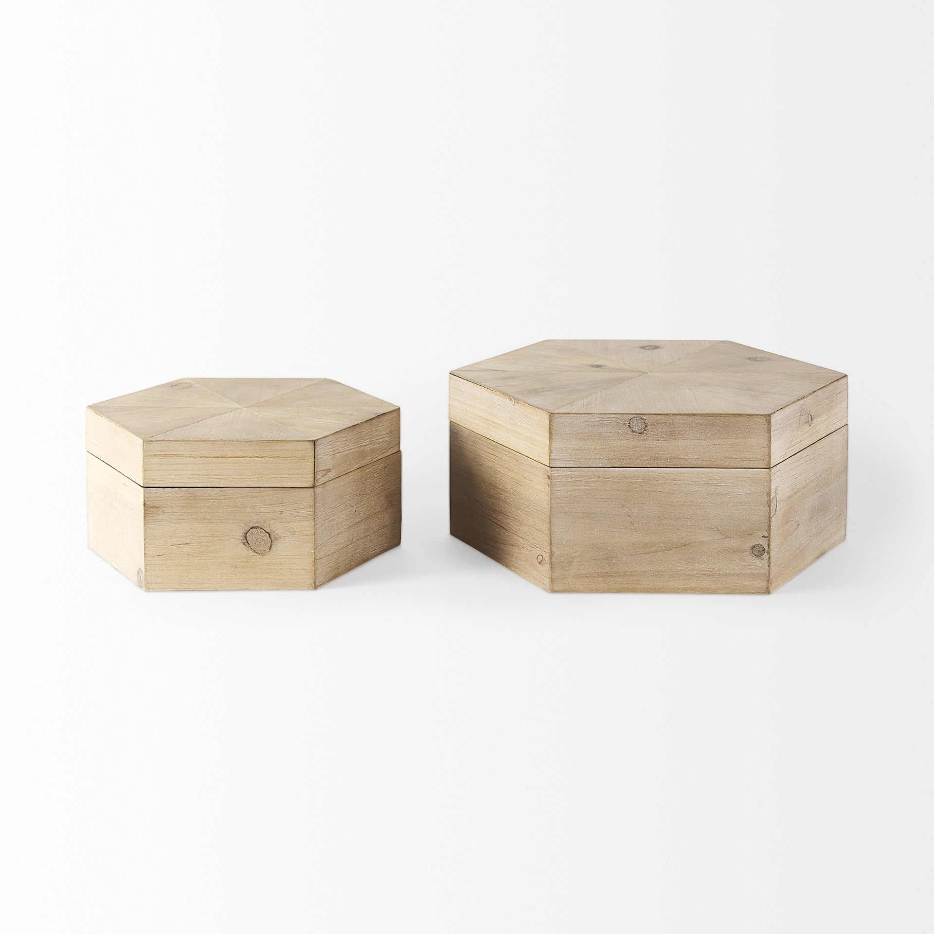 Set of Two Natural Solid Wood Box With Lid-Organizers-DECOROLALA