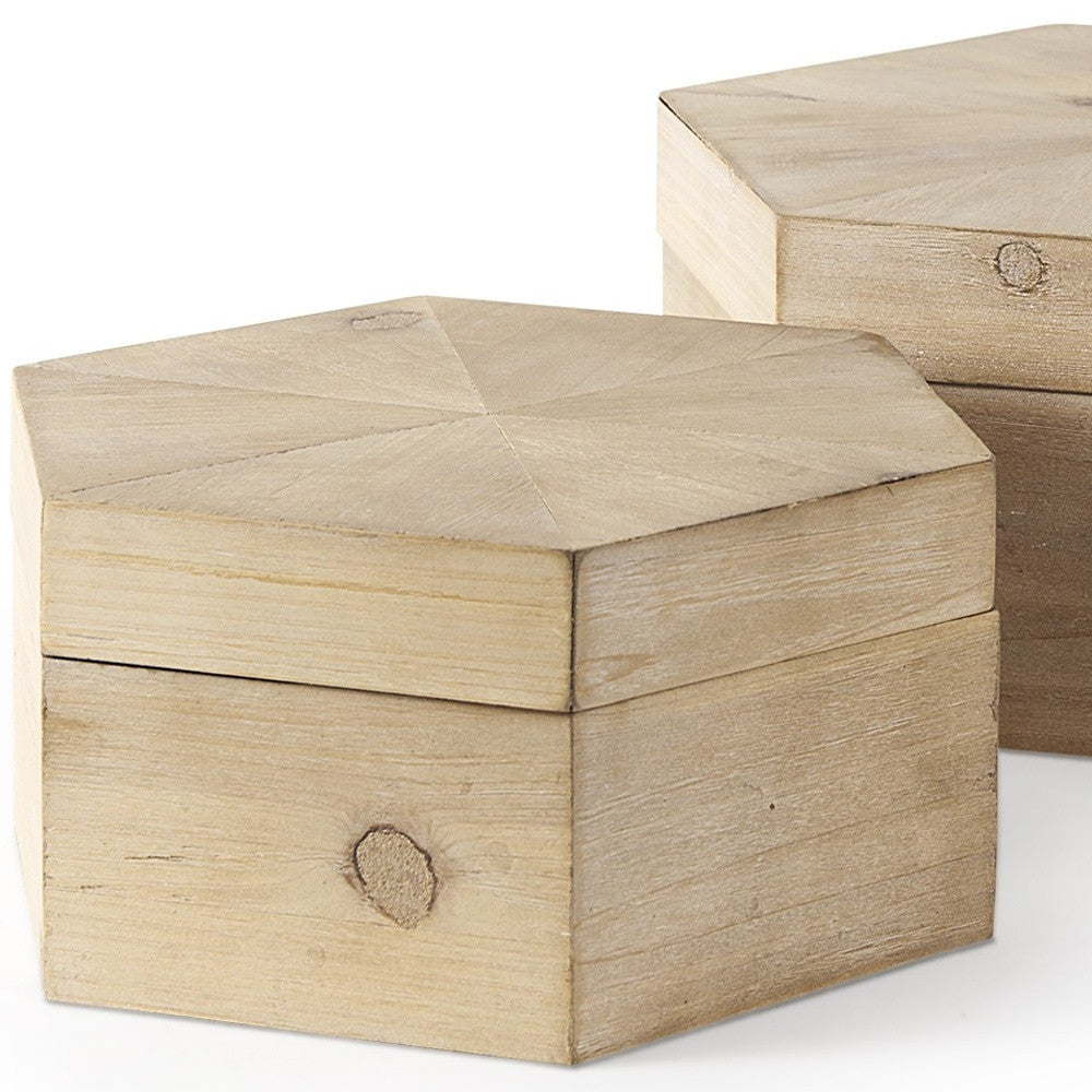 Set of Two Natural Solid Wood Box With Lid-Organizers-DECOROLALA