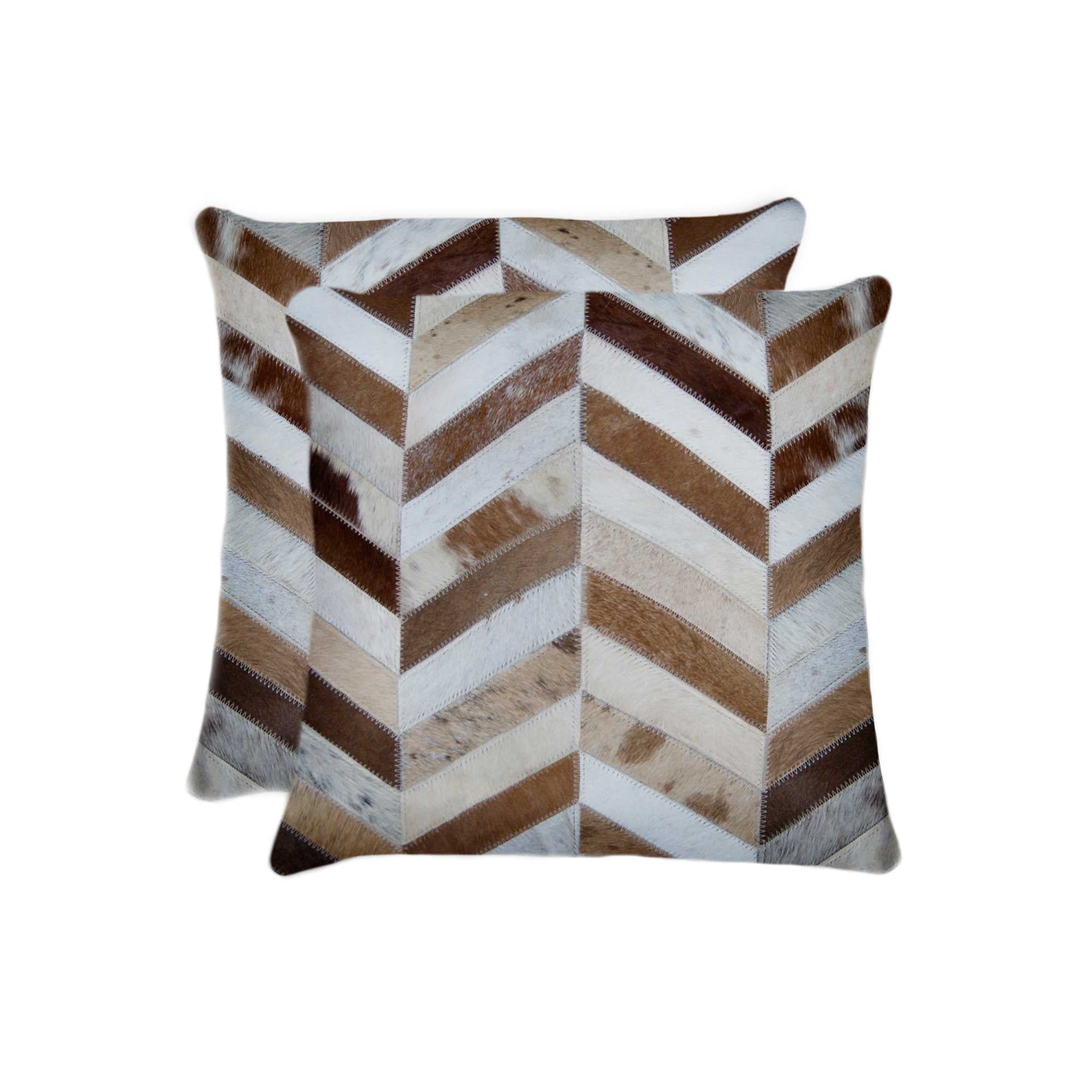 Set of Two Natural and Brown Chevron Cowhide Throw Pillows-Accent Throw Pillows-DECOROLALA
