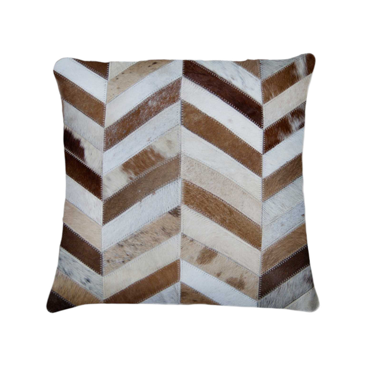 Set of Two Natural and Brown Chevron Cowhide Throw Pillows-Accent Throw Pillows-DECOROLALA