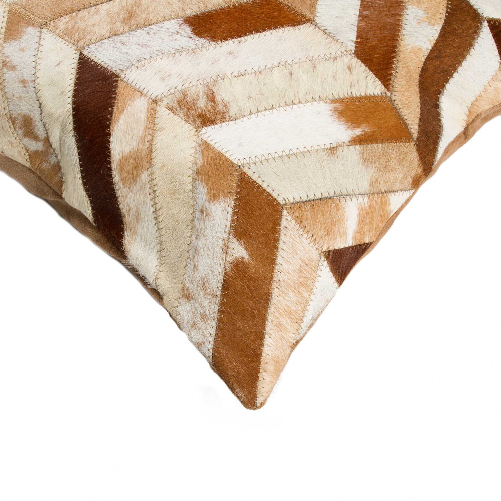 Set of Two Natural and Brown Chevron Cowhide Throw Pillows-Accent Throw Pillows-DECOROLALA