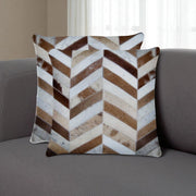 Set of Two Natural and Brown Chevron Cowhide Throw Pillows-Accent Throw Pillows-DECOROLALA
