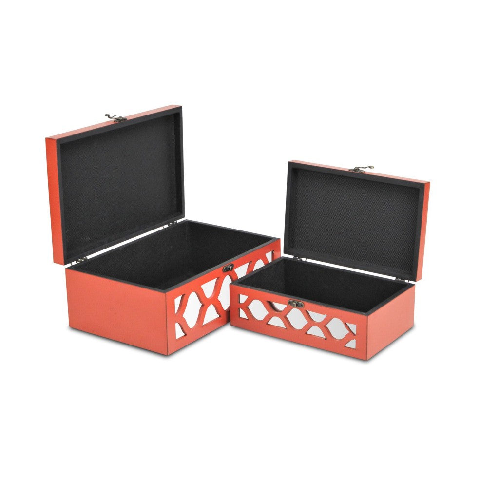 Set of Two Orange Mirrored Glass And Solid Wood Box With Lid-Organizers-DECOROLALA