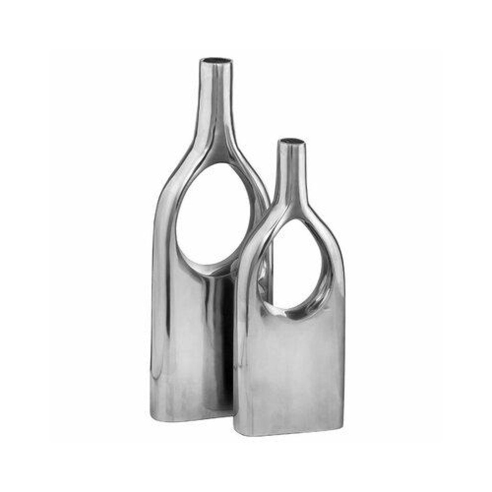 Set of Two Silver Aluminum Modern Hole Table Vases-Vases-DECOROLALA