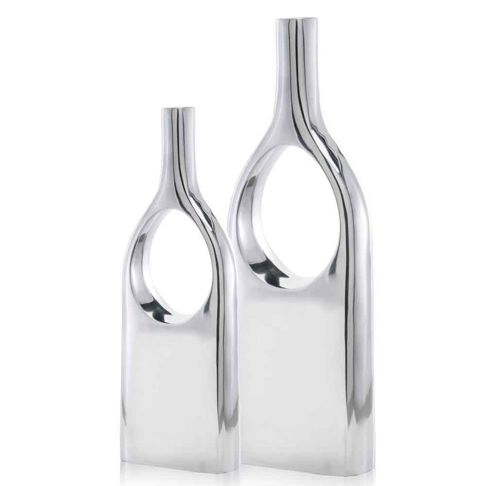 Set of Two Silver Aluminum Modern Hole Table Vases-Vases-DECOROLALA