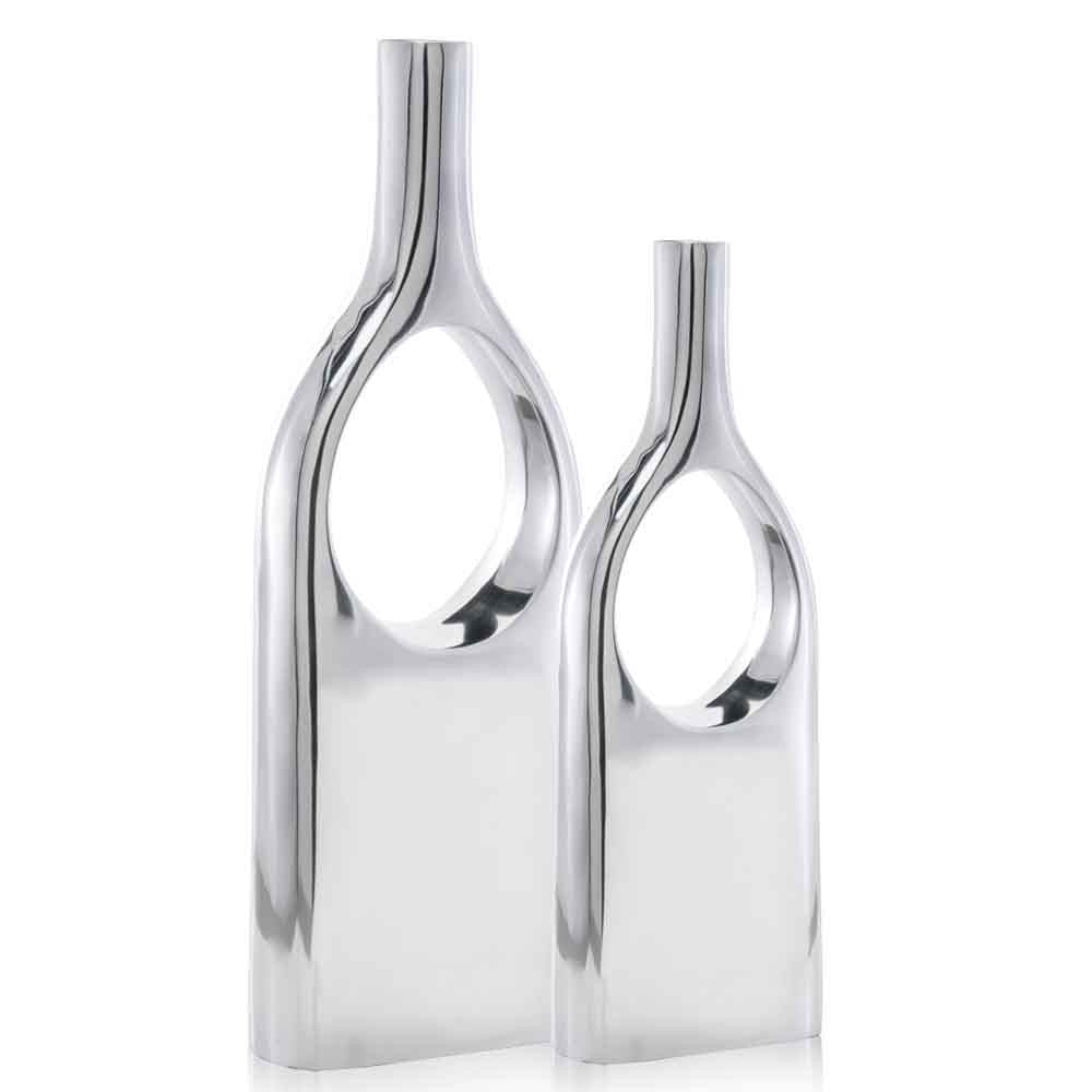 Set of Two Silver Aluminum Modern Hole Table Vases-Vases-DECOROLALA