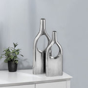 Set of Two Silver Aluminum Modern Hole Table Vases-Vases-DECOROLALA