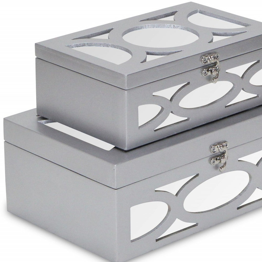 Set of Two Silver Mirrored Glass And Wood Box With Lid-Organizers-DECOROLALA