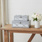 Set of Two Silver Mirrored Glass And Wood Box With Lid-Organizers-DECOROLALA