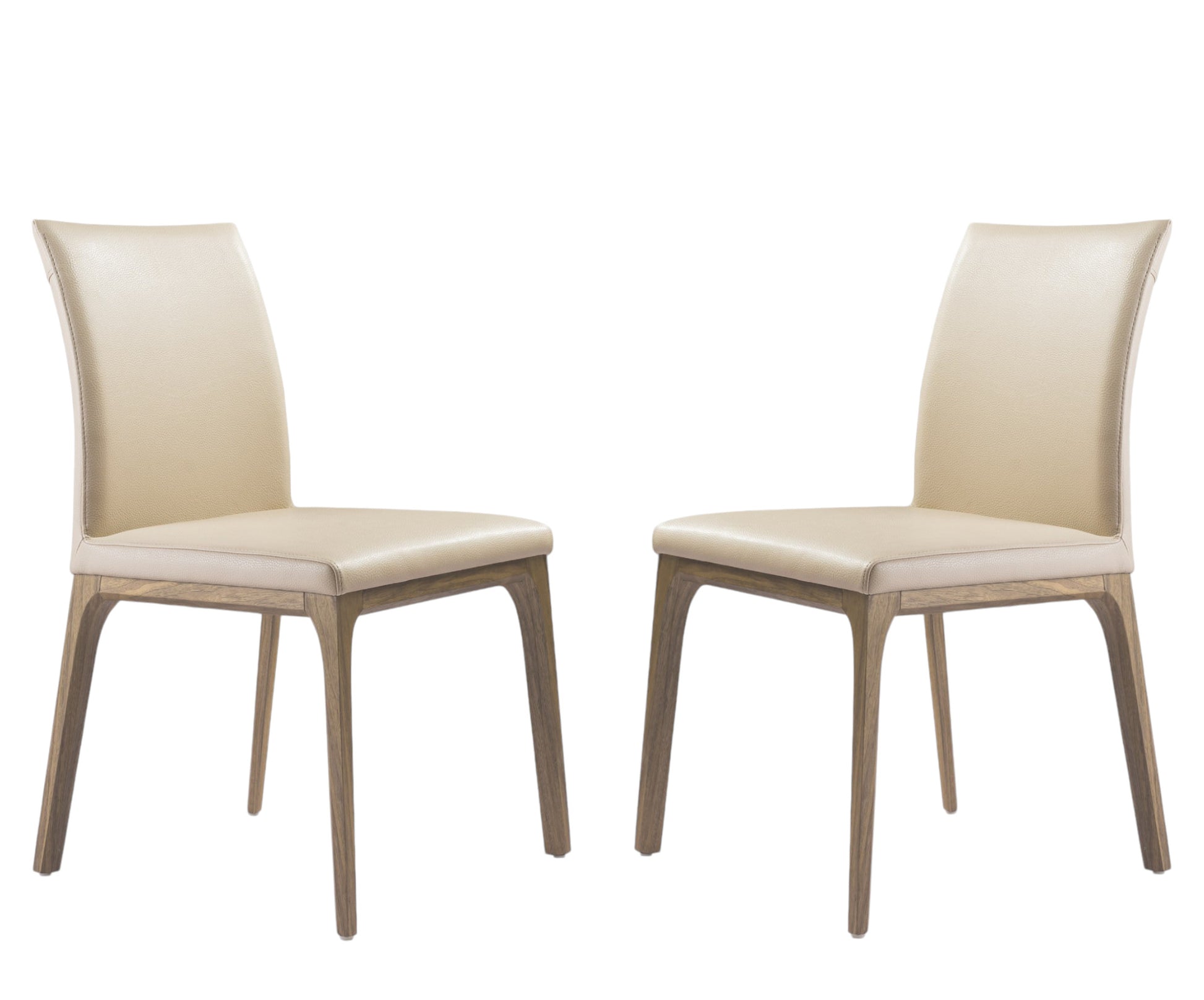Set of Two Taupe and Brown Upholstered Faux Leather Dining Side Chairs-Dining Chairs-DECOROLALA