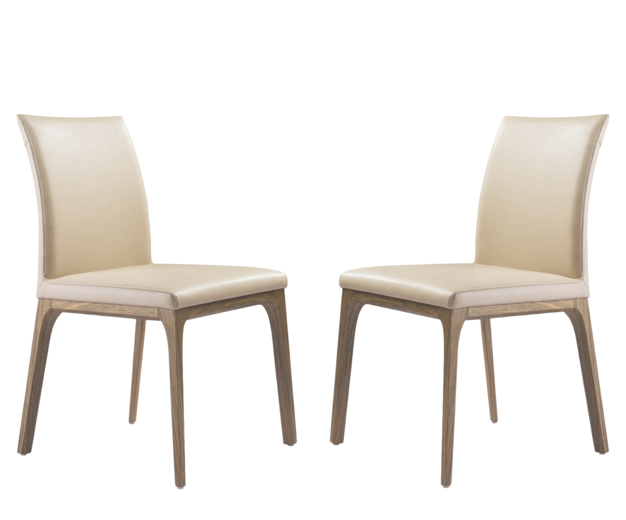 Set of Two Taupe and Brown Upholstered Faux Leather Dining Side Chairs-Dining Chairs-DECOROLALA