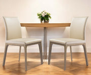 Set of Two Taupe and Brown Upholstered Faux Leather Dining Side Chairs-Dining Chairs-DECOROLALA