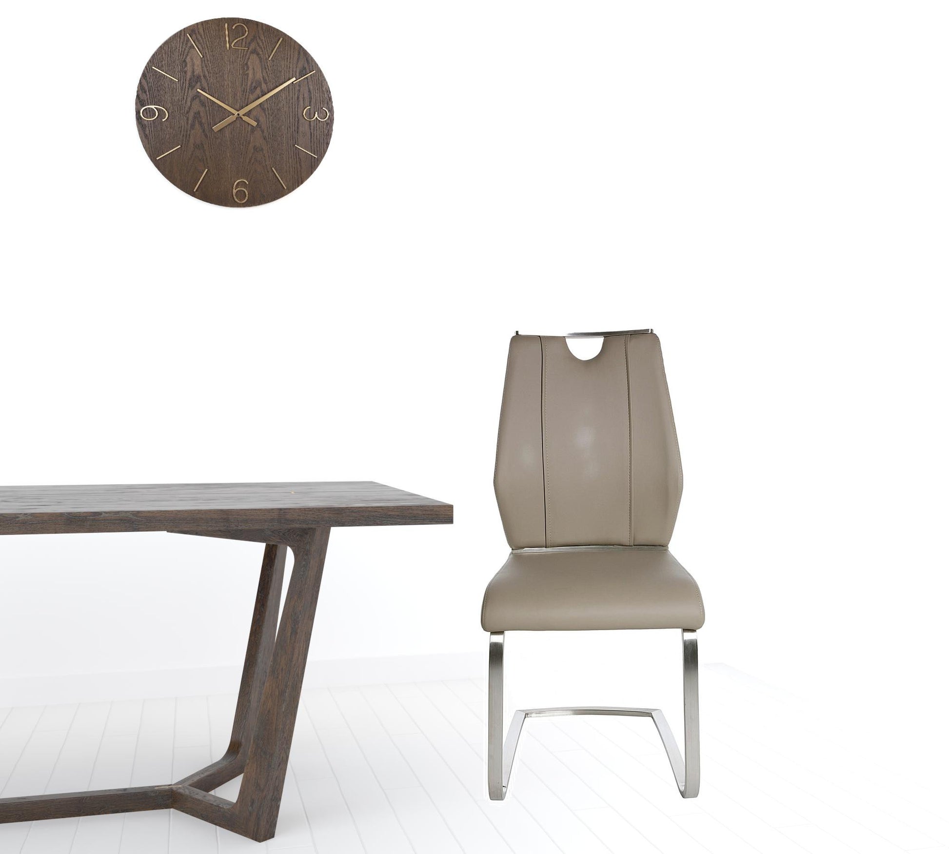 Set of Two Taupe and Silver Upholstered Leather Dining Side Chairs-Dining Chairs-DECOROLALA