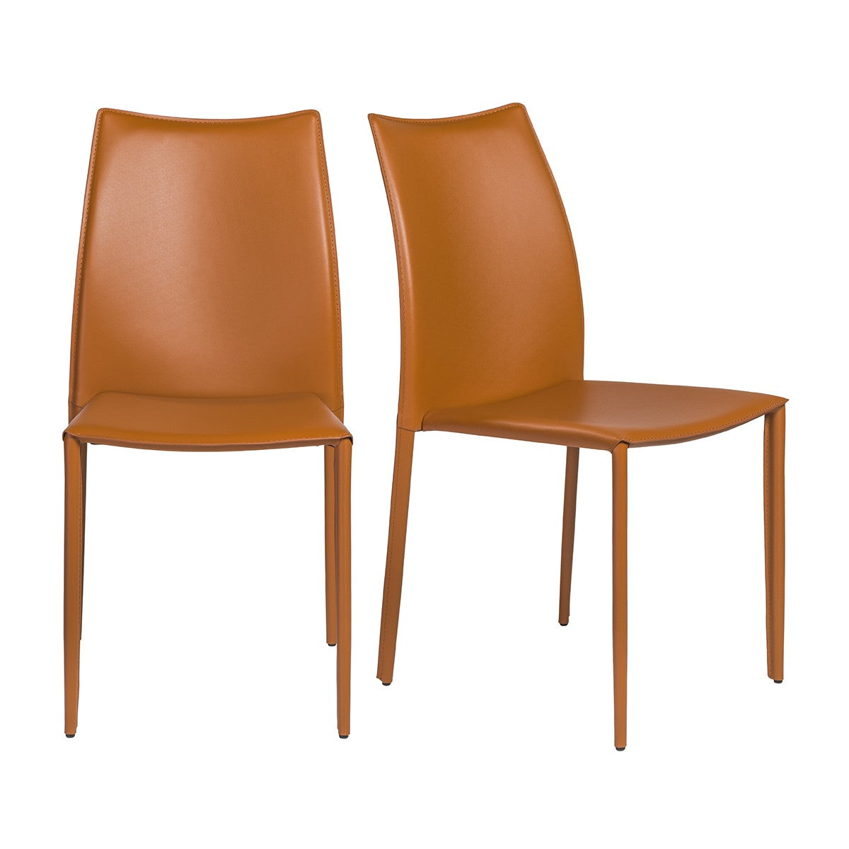 Set of Two Terra Cotta Upholstered Leather Dining Side Chairs-Dining Chairs-DECOROLALA
