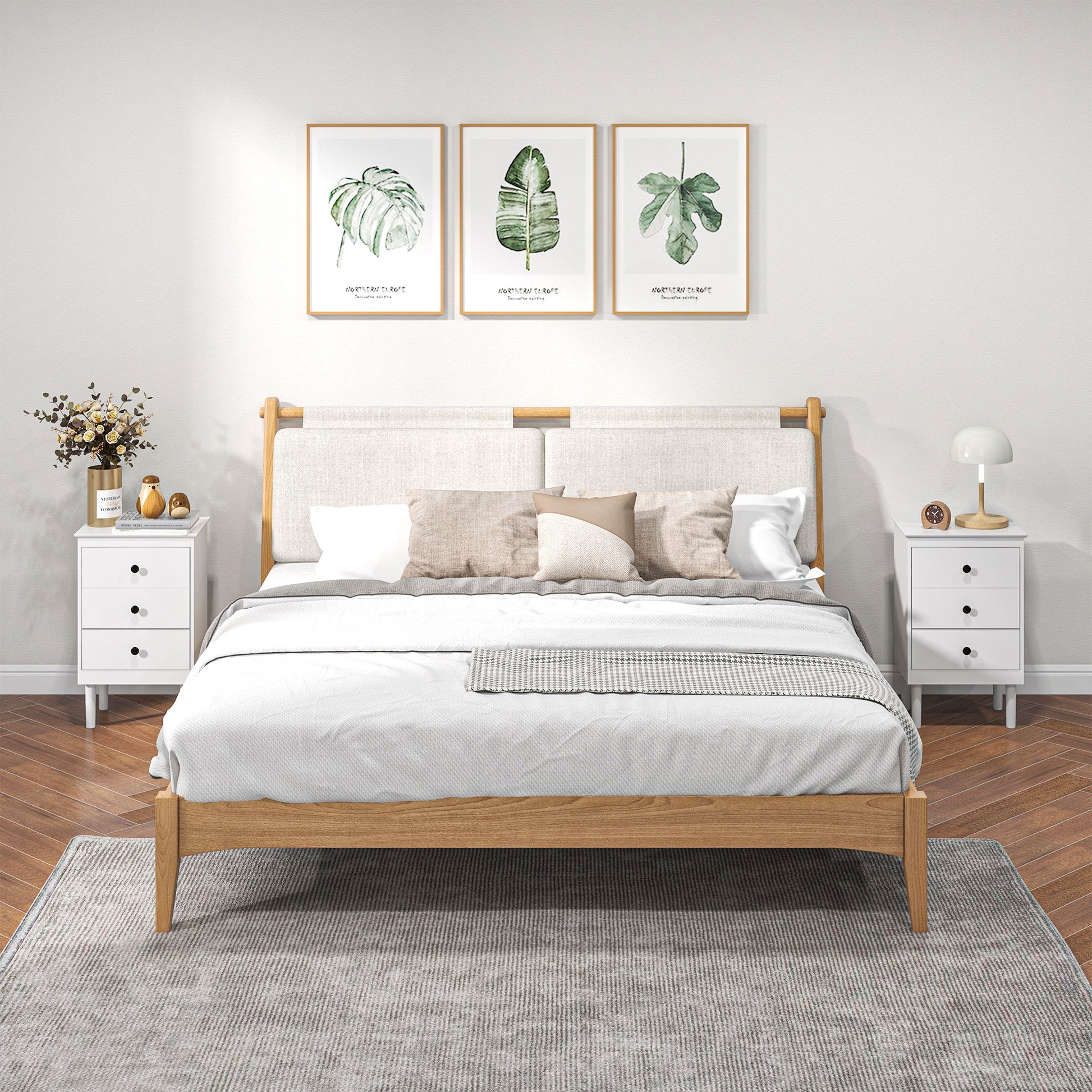 Set of Two Three-Drawer Modern Bedside Tables for Bedroom, White-Home Furnishings > Bedroom Furniture > Bedside Tables-DECOROLALA