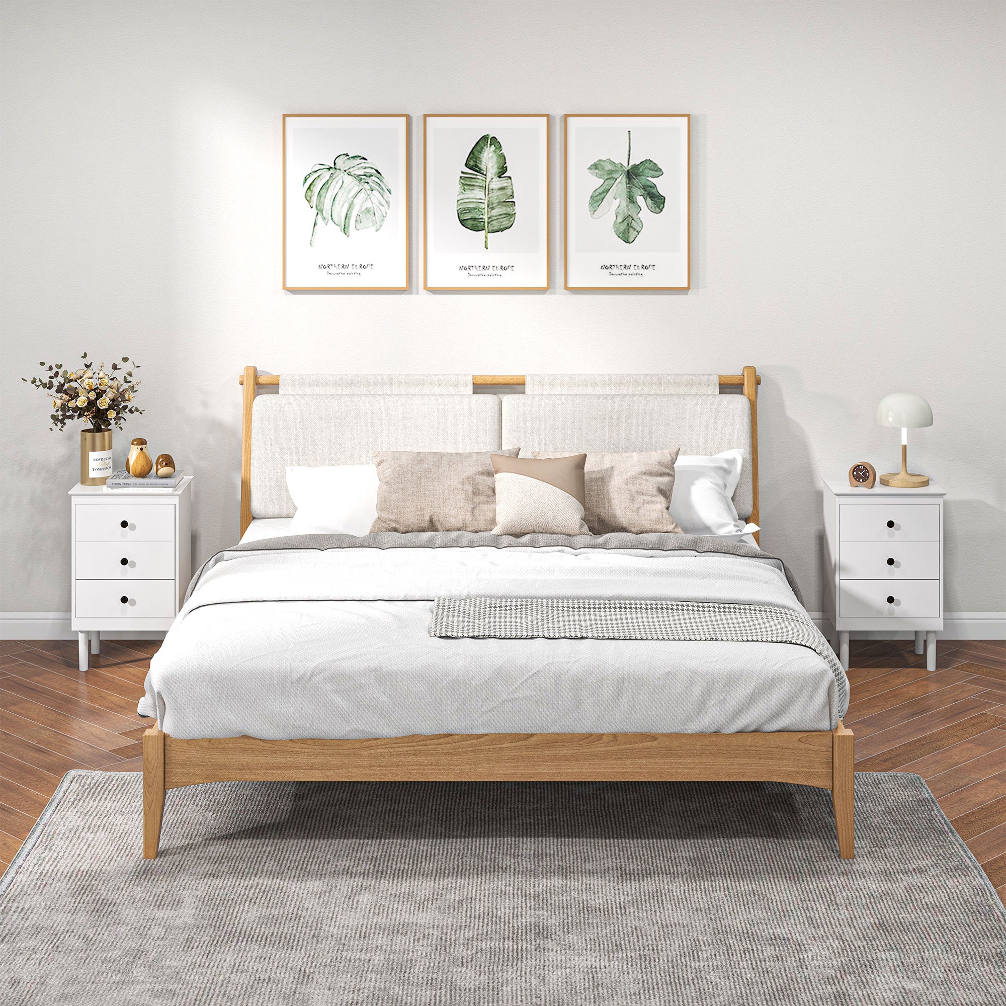 Set of Two Three-Drawer Modern Bedside Tables for Bedroom, White-Home Furnishings > Bedroom Furniture > Bedside Tables-DECOROLALA