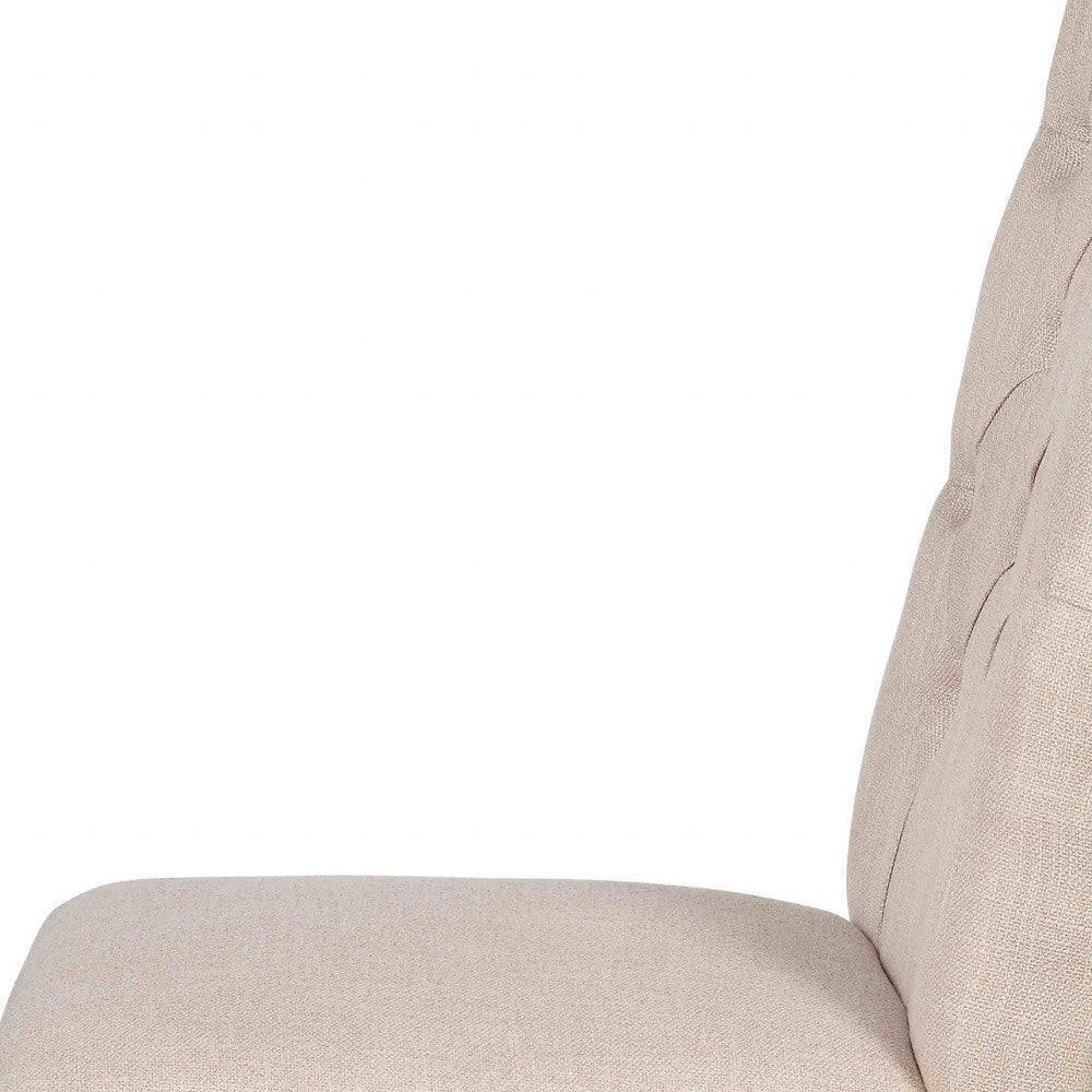 Set of Two Tufted Beige and Espresso Upholstered Linen Dining Side Chairs-Dining Chairs-DECOROLALA