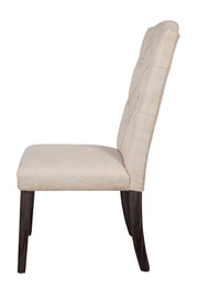 Set of Two Tufted Beige and Espresso Upholstered Linen Dining Side Chairs-Dining Chairs-DECOROLALA