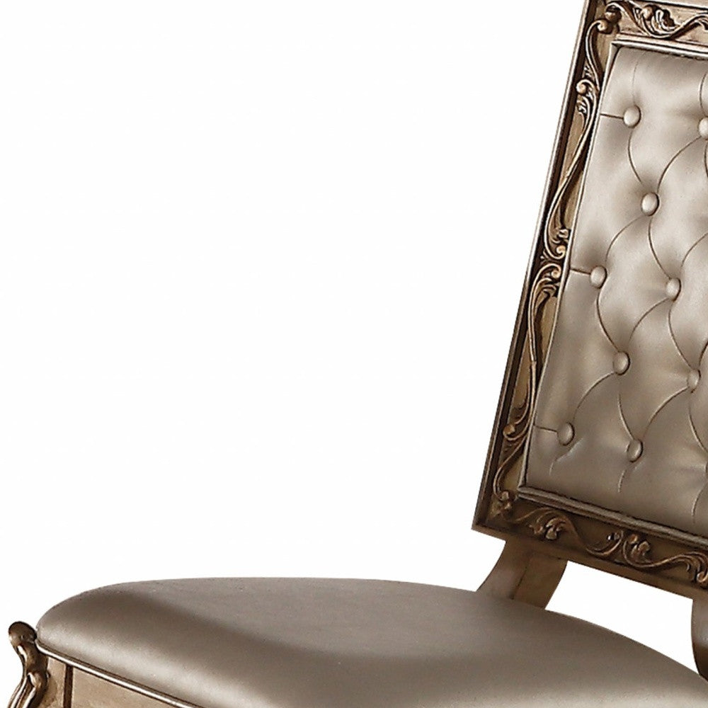 Set of Two Tufted Champagne And Gold Upholstered Faux Leather Dining Side Chairs-Dining Chairs-DECOROLALA