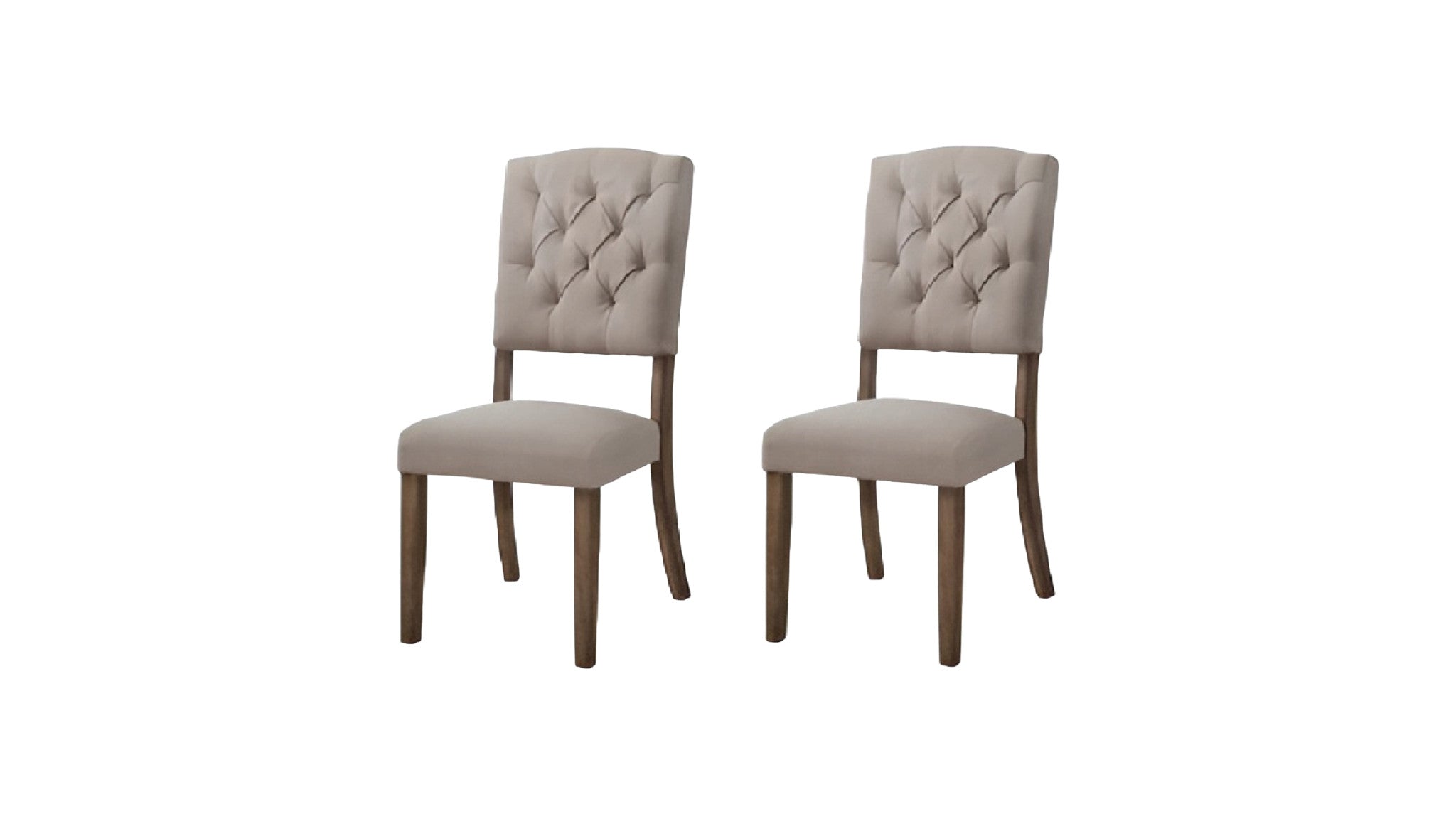 Set of Two Tufted Cream and Brown Upholstered Linen Open Back Dining Side Chairs-Dining Chairs-DECOROLALA