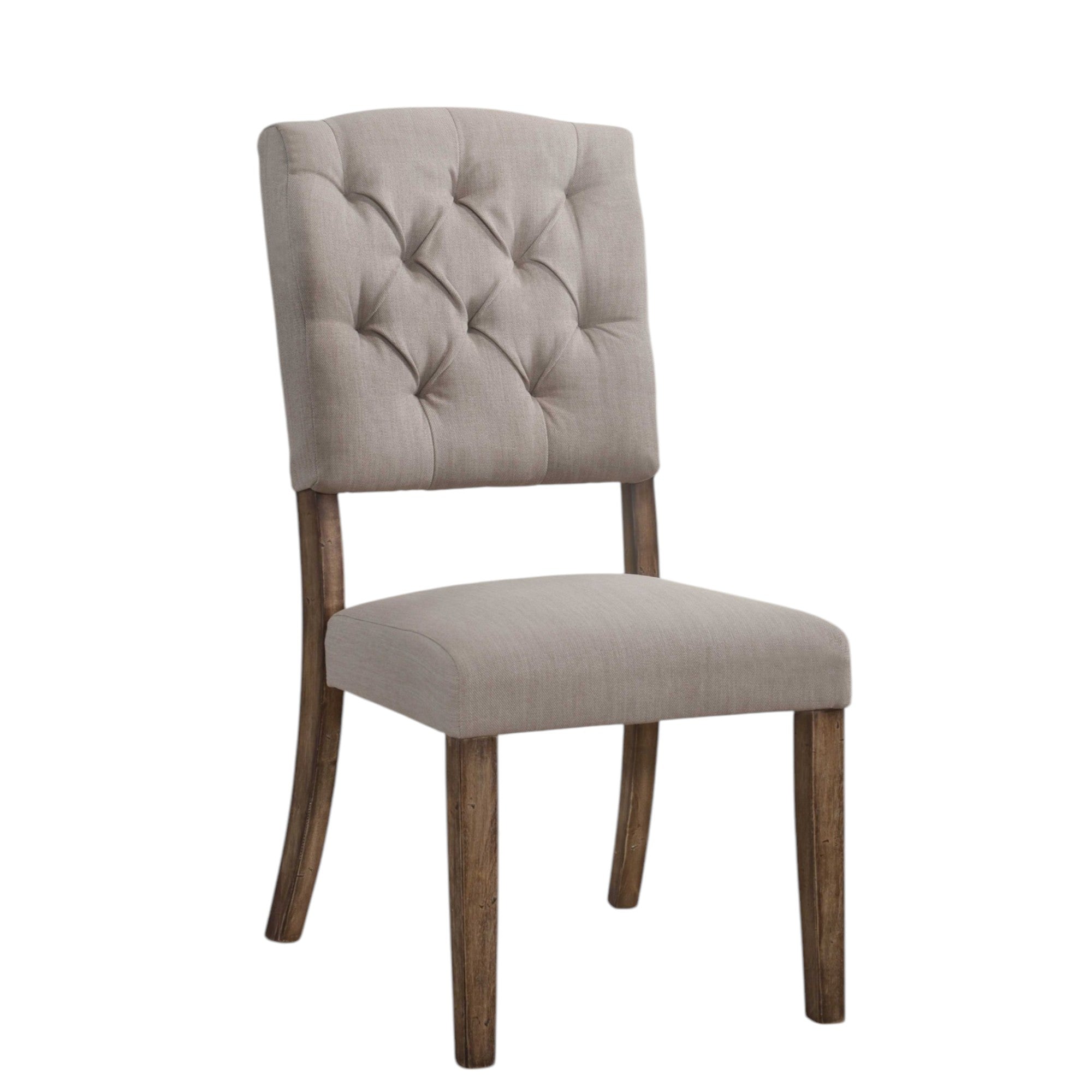 Set of Two Tufted Cream and Brown Upholstered Linen Open Back Dining Side Chairs-Dining Chairs-DECOROLALA