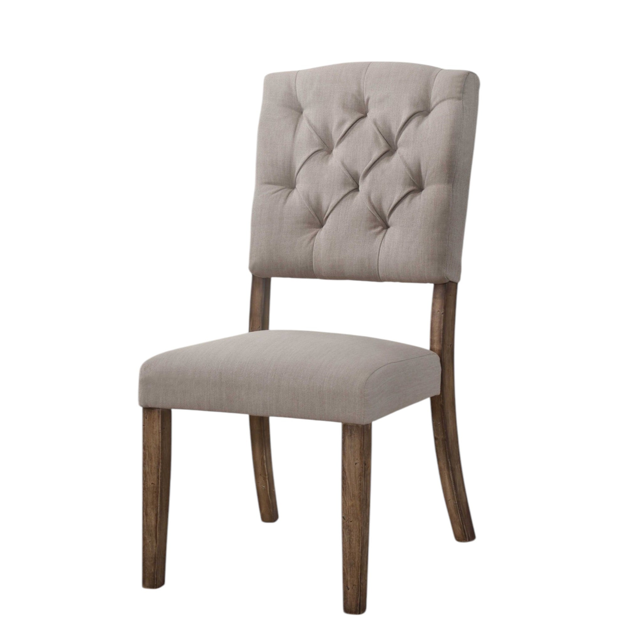 Set of Two Tufted Cream and Brown Upholstered Linen Open Back Dining Side Chairs-Dining Chairs-DECOROLALA