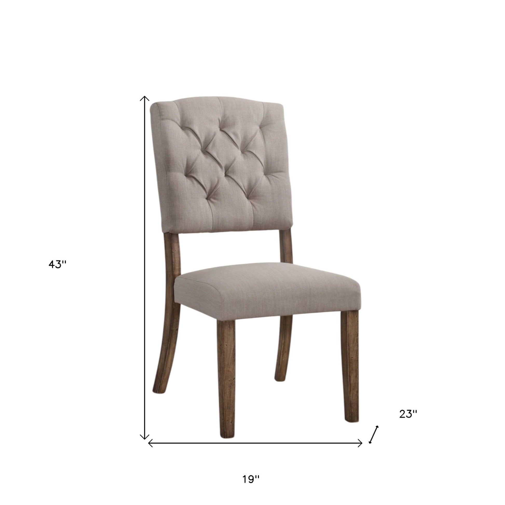 Set of Two Tufted Cream and Brown Upholstered Linen Open Back Dining Side Chairs-Dining Chairs-DECOROLALA