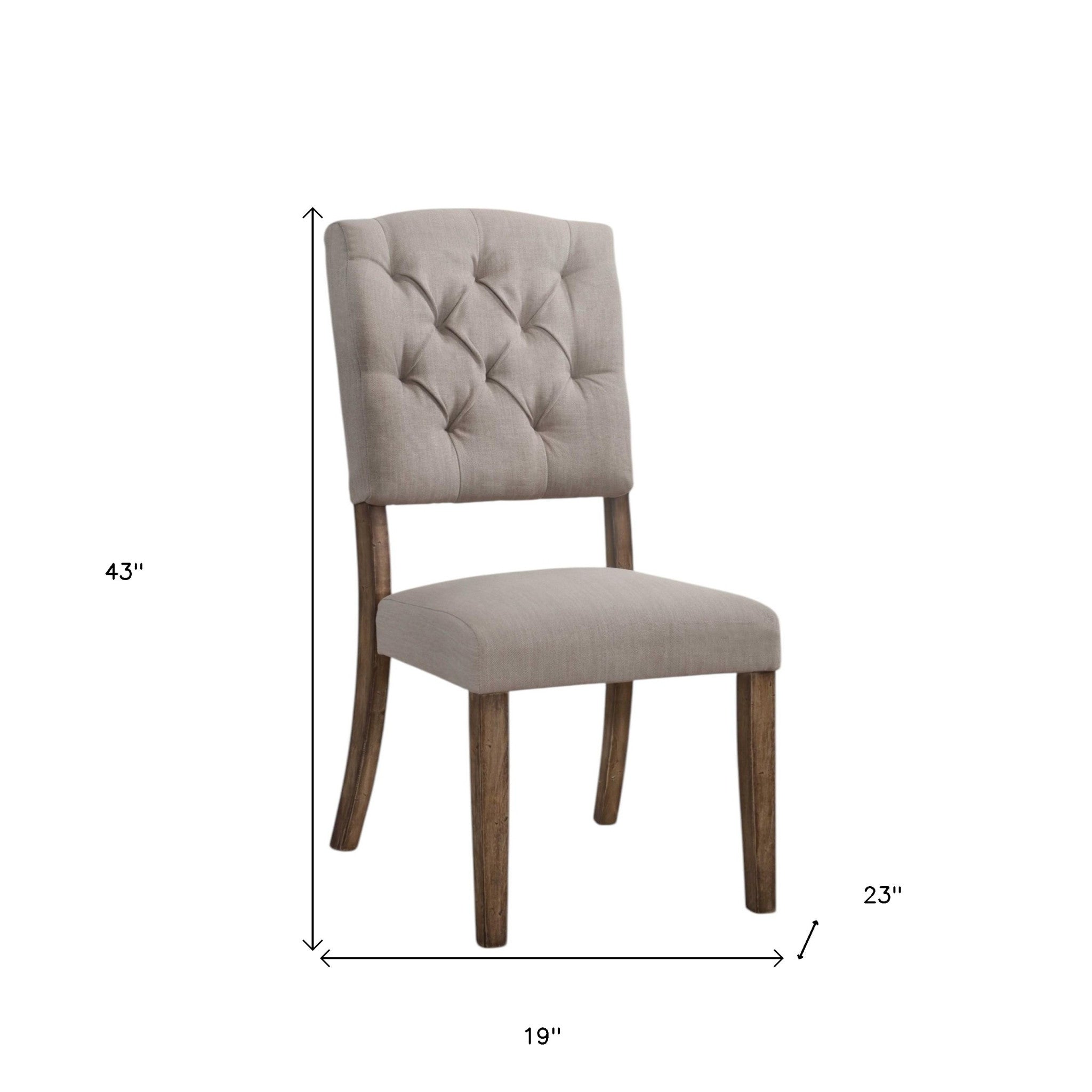 Set of Two Tufted Cream and Brown Upholstered Linen Open Back Dining Side Chairs-Dining Chairs-DECOROLALA