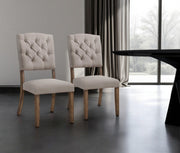 Set of Two Tufted Cream and Brown Upholstered Linen Open Back Dining Side Chairs-Dining Chairs-DECOROLALA