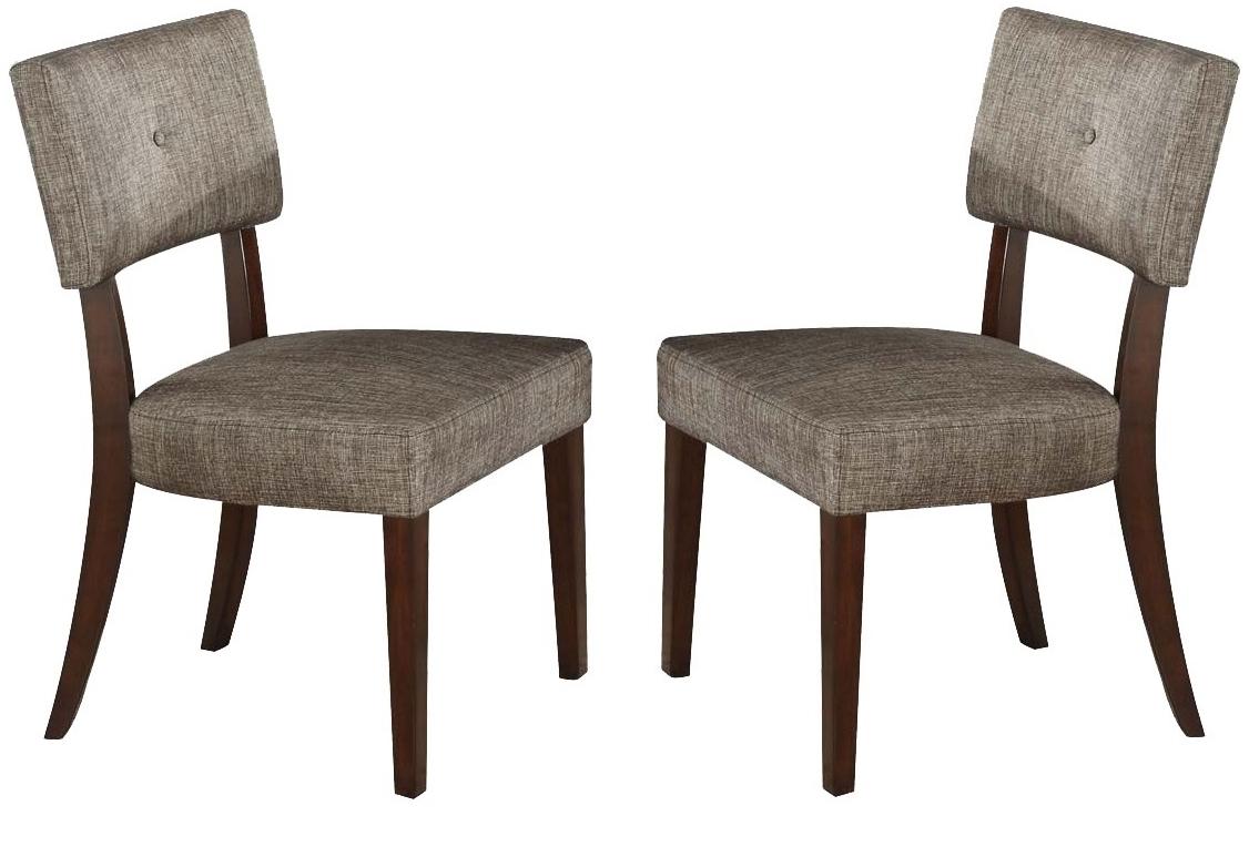 Set of Two Tufted Gray And Brown Upholstered Fabric Open Back Dining Side Chairs-Dining Chairs-DECOROLALA