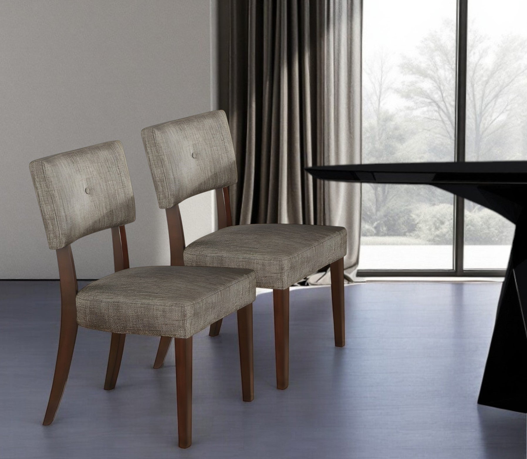 Set of Two Tufted Gray And Brown Upholstered Fabric Open Back Dining Side Chairs-Dining Chairs-DECOROLALA