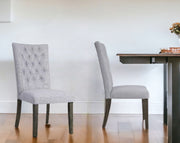 Set of Two Tufted Gray Upholstered Fabric Dining Side Chairs-Dining Chairs-DECOROLALA