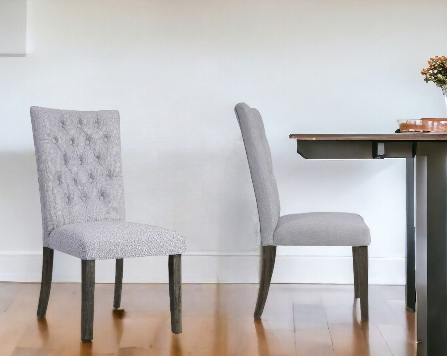Set of Two Tufted Gray Upholstered Fabric Dining Side Chairs-Dining Chairs-DECOROLALA