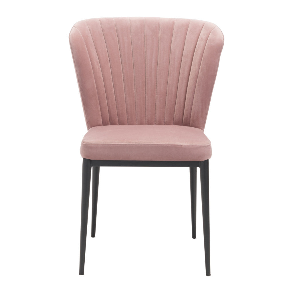 Set of Two Tufted Pink and Black Upholstered Velvet Wing Back Dining Side Chairs-Dining Chairs-DECOROLALA
