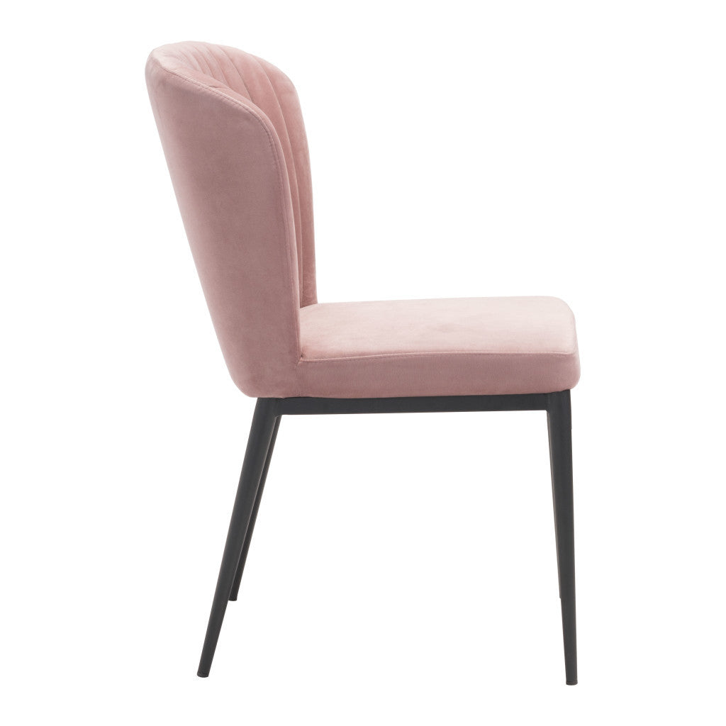 Set of Two Tufted Pink and Black Upholstered Velvet Wing Back Dining Side Chairs-Dining Chairs-DECOROLALA