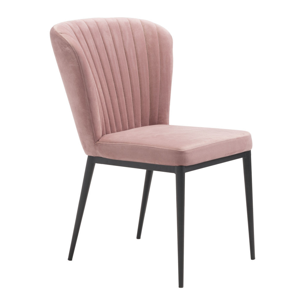 Set of Two Tufted Pink and Black Upholstered Velvet Wing Back Dining Side Chairs-Dining Chairs-DECOROLALA